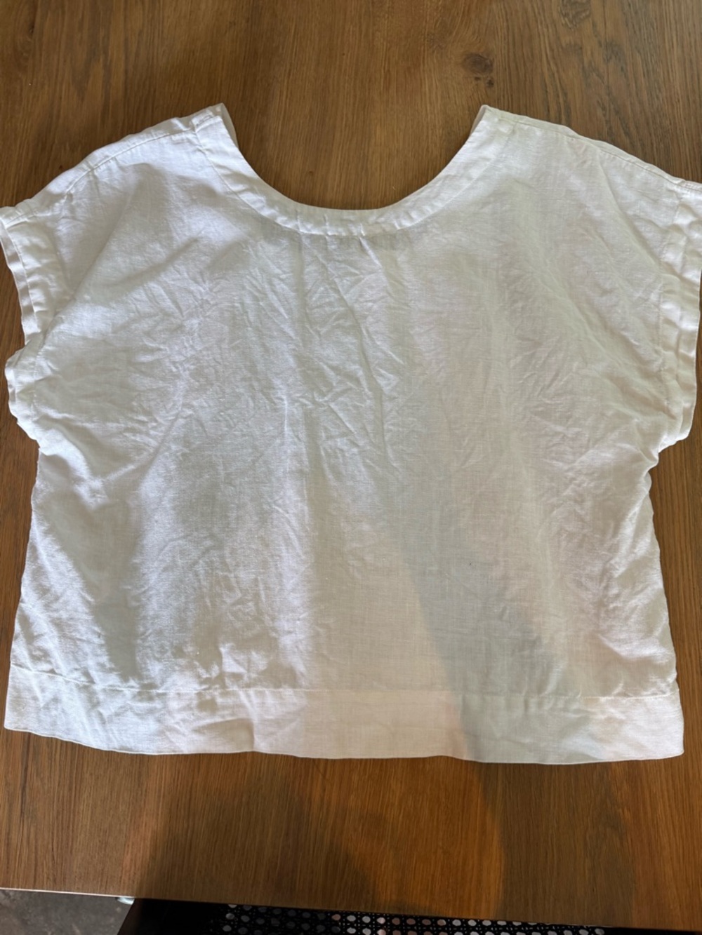 Madewell White Cropped Linen Scoop Neck Top